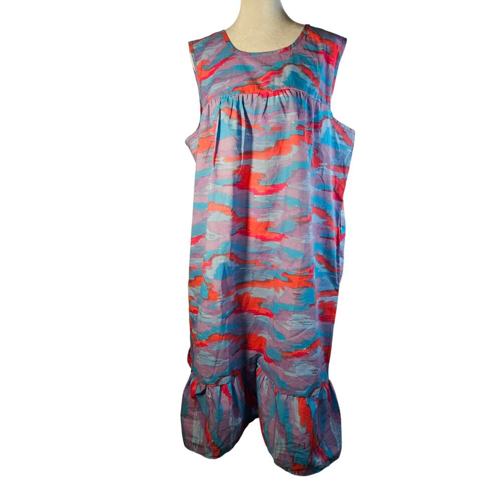 Anthony Richards Dress Ruffle‎ Brush Strokes Sleeveless W/Pockets Size XL NEW